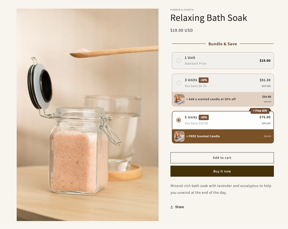 Shopify quantity breaks and volume discounts example