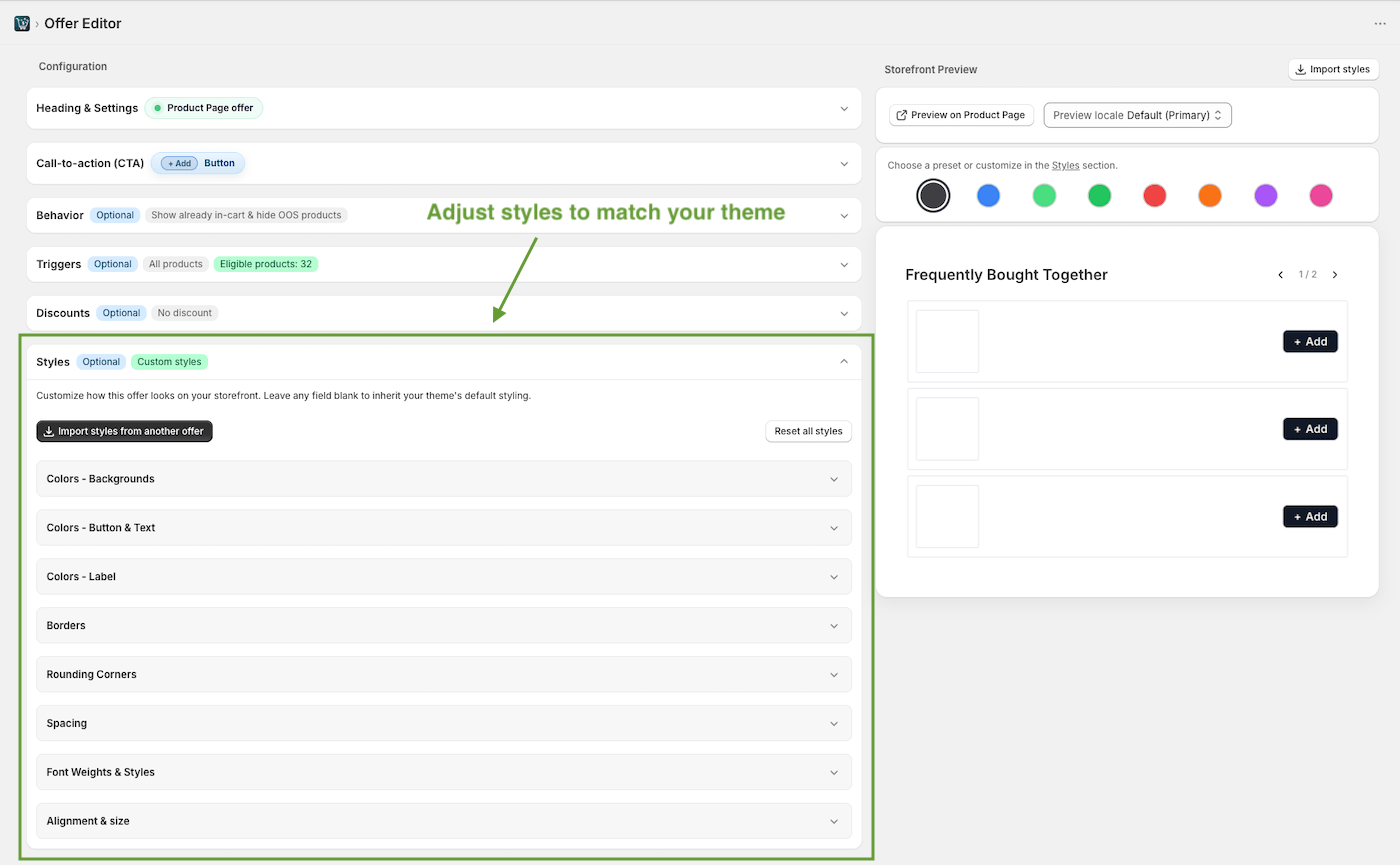 Styling a Shopify product page upsell offer