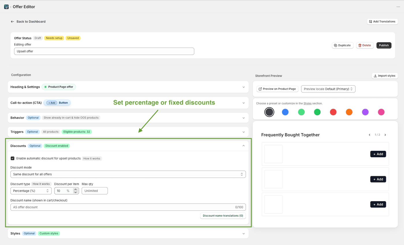 Adding a discount to Shopify upsell products