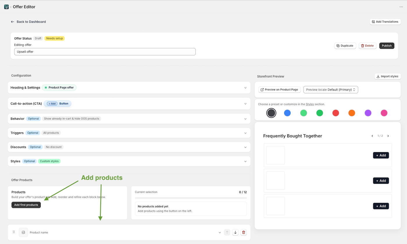 Adding products to Shopify upsell offer