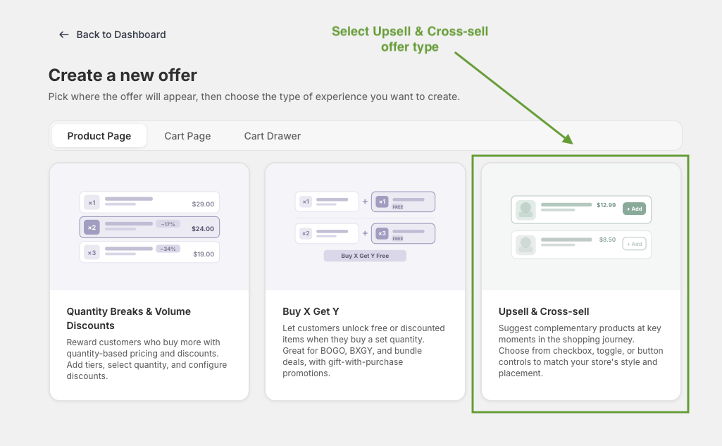 Choosing Upsell and Cross-sell offer type