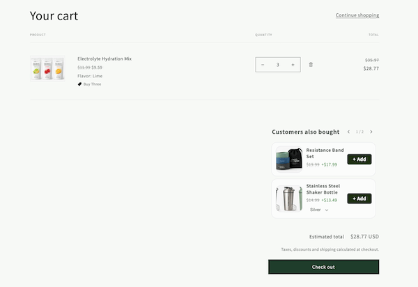 Shopify cart page upsell example