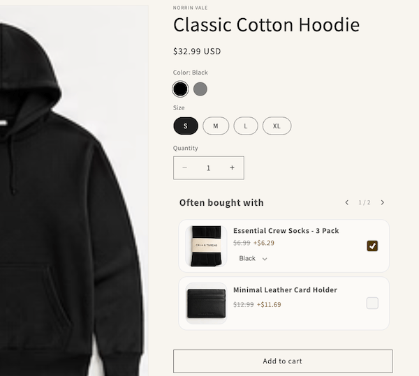 Final Shopify product page checkbox upsell result created with AS Discounts & Upsells App